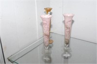 3 Mid-Century Bud Vases In Pink & Gold Decoration