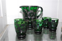 6Pc Silver Overlay Juice Set In Floral Design