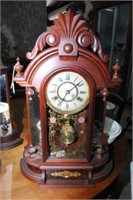 Ansonia Mantle Clock Walnut Painted Face With Pink
