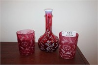 Cranberry Vase & Tumblers