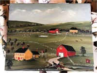Primitive Farm Scene Painting, O/C