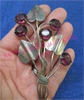 sterling silver purple stone floral brooch / pin