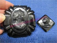 black cameo pendant & black plastic cameo pin