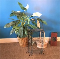 Collection of home items, plant, basket & more