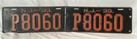 Rare Matching pair of 1933 NJ License plates (fr)