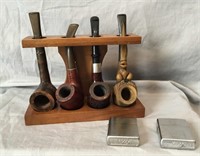 4 vintage pipes wtih stand (rr)