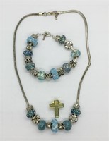 Blue charm set & cross pin(fr)