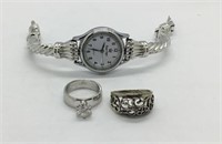 Sterling silver ring w/ watch and ring (fr)