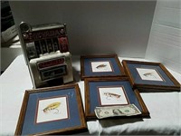 Small slot machine and 4 fly fishing pictures