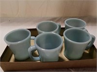 5 Fire King turquoise blue handled mugs