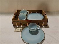 Fire King turquoise gold-rimmed snacks sets