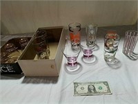 2 boxes pheasant, circus and other glasses