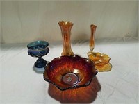 Carnival glass vases and bowls
