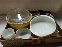 Pyrex and other casseroles, balls, Custard Cup