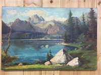Large Oil on Canvas Mountain Scene