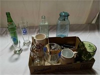 2 boxes beer and soda glasses, cups, openers and