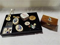 Compacts, cedar jewelry box,marbles and
