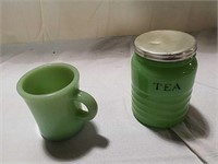 Fire King jadeite Tea canister and restaurant