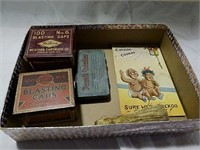 Vintage tins and postcard