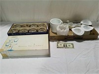 2 boxes Libby  Hostess set and milk glass pieces