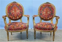 Pair Louis 16th Style French Gold Gilt  Armchairs