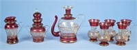 Egyptian Cranberry and Gold Decorated Tea Set