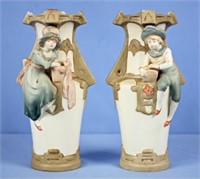 Pair of Royal Dux Style Figural Vases