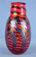 Charles Lotton Red King Tut Art Glass Vase, 1978