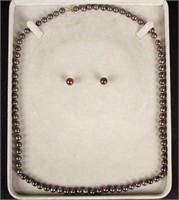 26" Strand 7mm Cultured Black Pearls & Earrings
