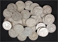 40 1950's Franklin Silver Half Dollars