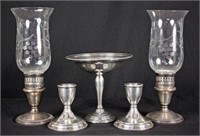 Sterling Group Incl. Pair Candle Sticks w/ Shades