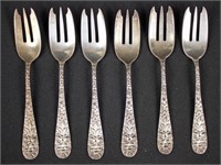 6 Justis & Armiger Sterling Repousse Pastry Forks