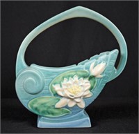 Roseville Pottery Water Lily Blue Basket #381-10"
