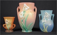 Three Roseville Pottery Iris Pattern Vases
