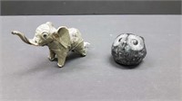 OYSTER SHELL ELEPHANT + CARVED OWL