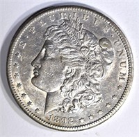 1892-CC MORGAN DOLLAR, AU+