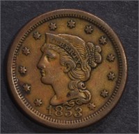 1853 LARGE CENT, N-15 XF++