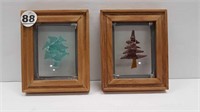 PAIR OF SMALL FRAMED GLASS ART PIECES