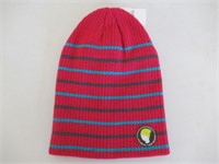 Girls Pink Slouch Hat W/ Blue&Grey Stripes