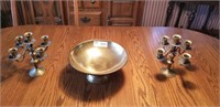 Brass Bowl & Candles Holders - 3 pc