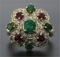 14kt Gold Antique Emerald-Ruby & Diamond Ring