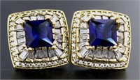 Elegant 6.65 ct Sapphire & Topaz Baguette Earrings