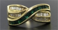 14kt Gold Natural Emerald & Diamond Baguette Ring