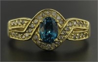 14kt Gold Oval Aquamarine & Diamond Designer Ring