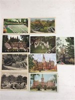 Lot of nine Alma College related postcards.