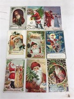 A lot of nine Santa Claus postcards.