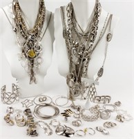 Jewelry Large Lot of Silver Tone Costume Jewelry