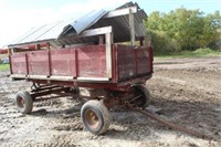 Wooden Dump Wagon, Approx 12ftx6ft On Running Gear