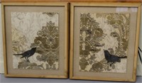 Pair of Framed Damask Song Birds by Vess