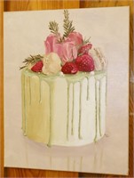 Oil on Canvas Still Life of Cake with Strawberries